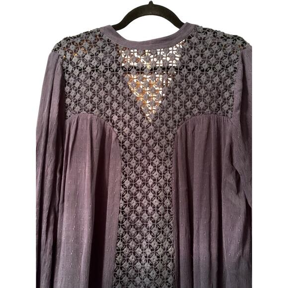 Free People Navy crochet coastal cowgirl oversized L Boho drapey blouse Navy - Picture 9 of 10